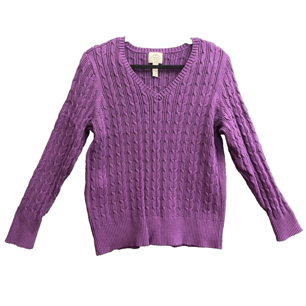 St Johns Bay Pullover Sweater Women Size IX Purple V-Neck Long Sleeve Knitted